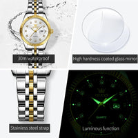 Women's Gold Stainless Steel Watch 33mm Luminous Date