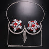 Rhinestone Flower Nipple Pasties & Body Chain Bra Set