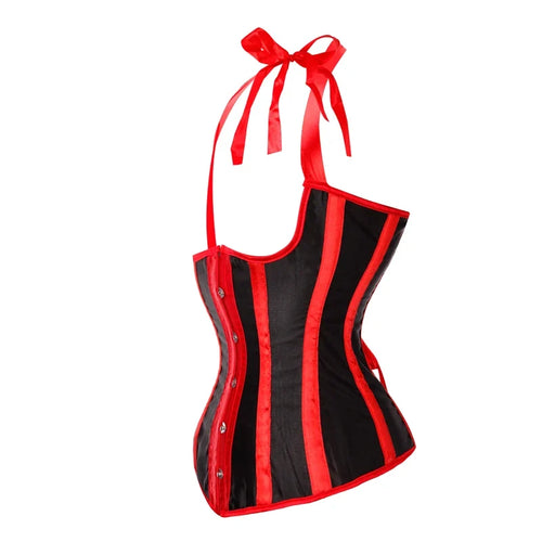 Gothic Striped Satin Halter Underbust Corset Vest 12 Spiral Steel Bones Bustier