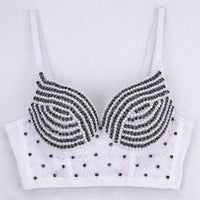 Rhinestone Beaded Bustier Corset Crop Top High Fashion Evening Party Bralette
