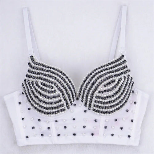 Rhinestone Beaded Bustier Corset Crop Top High Fashion Evening Party Bralette