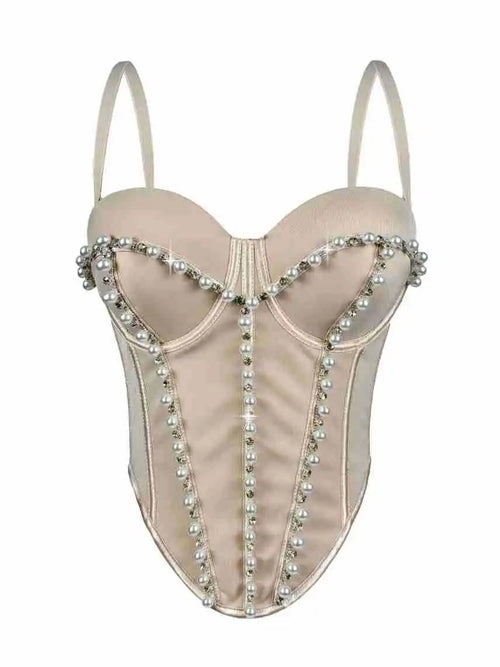 Pearl Embroidered Bustier Corset Crop Top High Street Evening Bralette