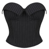 Black Striped Overbust Corset Top Zipper Front Lace-Up Bustier Body Shaper