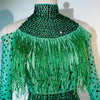 Rhinestone Tassel Mesh Performance Bodysuit