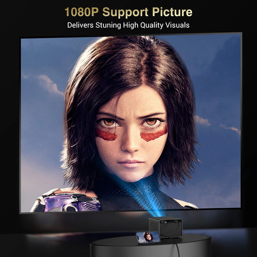 HAPPRUN Electric Focus Mini 1080P Projector - Bluetooth, 200 Inch Display, Outdoor Movie