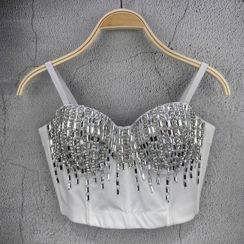 Crystal Beaded Bustier Corset Crop Top Nightclub Party Bralette