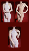5D 912 PIN Backless Halter Oil Glossy Sheer Bodysuit Leotard