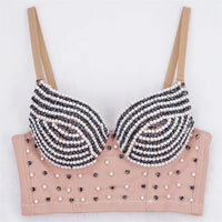 Rhinestone Beaded Bustier Corset Crop Top High Fashion Evening Party Bralette