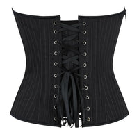 Black Striped Overbust Corset Top Zipper Front Lace-Up Bustier Body Shaper