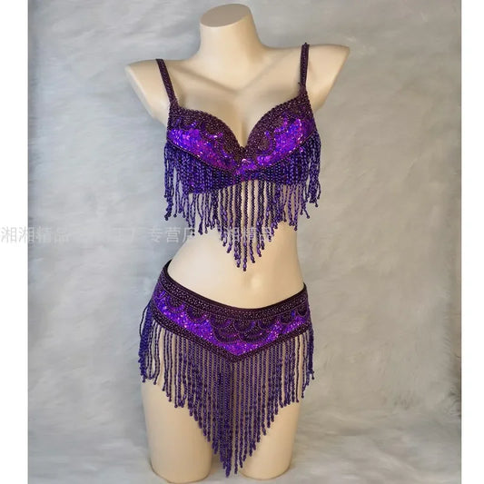 The Stardust Cabaret 2-Piece Ensemble – Luxury Sequin Fringe Bra & Belt Set