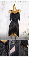 Black Fluffy Dance Leotard & Fringe Practice Skirt Latin Performance Costume Set