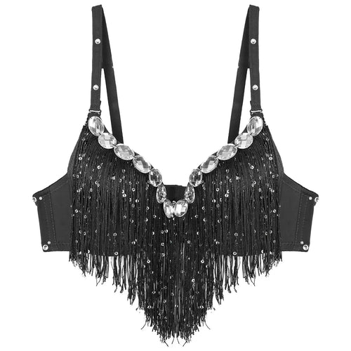 The Stardust Oasis Sirena – Sequined Tassel & Rhinestone Push-Up Belly Dance Bra Top