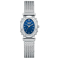 Women's Oval Quartz Watch Vintage Mesh Bracelet Blue Dial