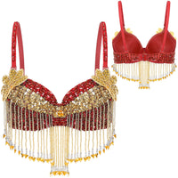 Sparkly Floral Beaded Sequin Belly Dance Bra & Tassel Performance Top