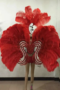 Ornate Red Feather & Rhinestone Carnival Set