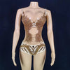 Sparkly Gold Rhinestone Two-Piece Bikini Bra & Shorts Set Stage Performance Costume