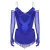 Sparkly Rhinestone & Tassel Fringe Dance Leotard with Gloves Two-Piece Stage Costume