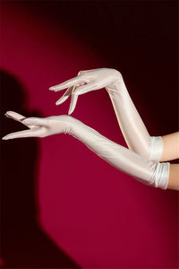 Oil Glossy Satin Smooth Five-Finger Long Elbow Gloves High-Stretch Luxury Evening Gloves