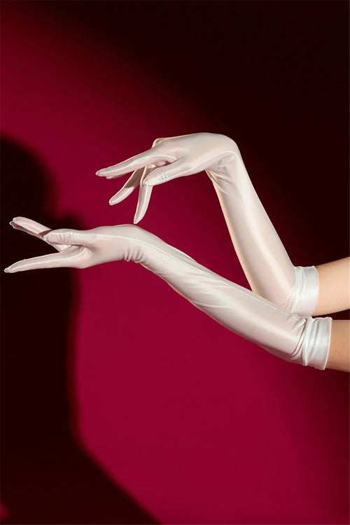 Oil Glossy Satin Smooth Five-Finger Long Elbow Gloves High-Stretch Luxury Evening Gloves