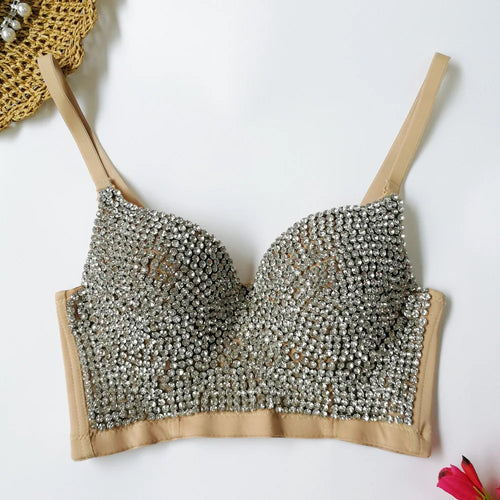 Colored Rhinestone Longline Costume Bra