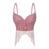 Rhinestone & Bead Tassel Push-Up Underwire Bustier Crop Top