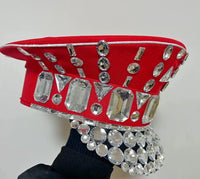 Rhinestone Studded Military Captain Hat & Stage Performance Security Cap