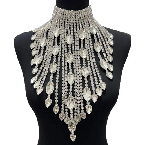 Rhinestone Crystal Long Fringe Tassel Necklace