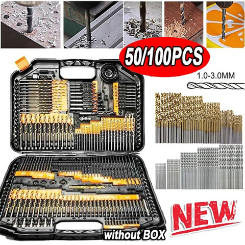 100/50Pcs Titanium Coated Drill Bits HSS High Speed Steel Set Tool Quality Power Tools 1/1.5/2/2.5/3mm