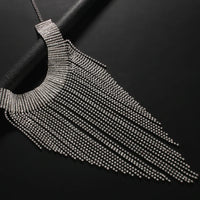 Rhinestone Fringe Tassel Choker Chain Necklace