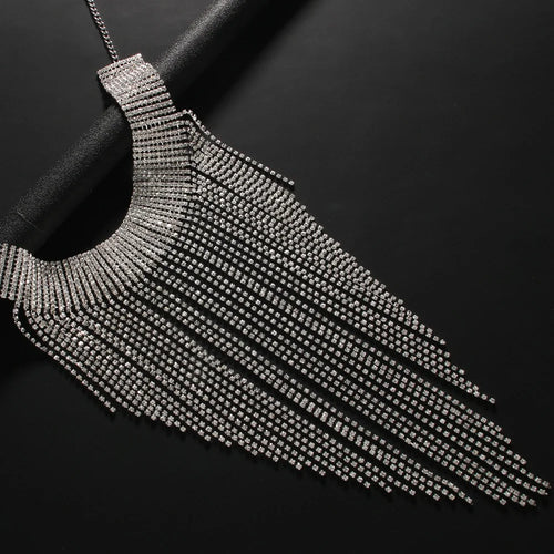 Rhinestone Fringe Tassel Choker Chain Necklace