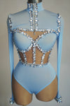 Crystal Tube Top, High-Waist Shorts & Bolero Jacket 3-Piece Performance Costume Set