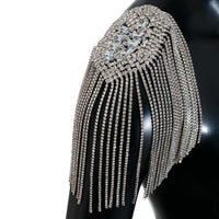 Rhinestone Tassel Chain Epaulette Shoulder Pad Applique
