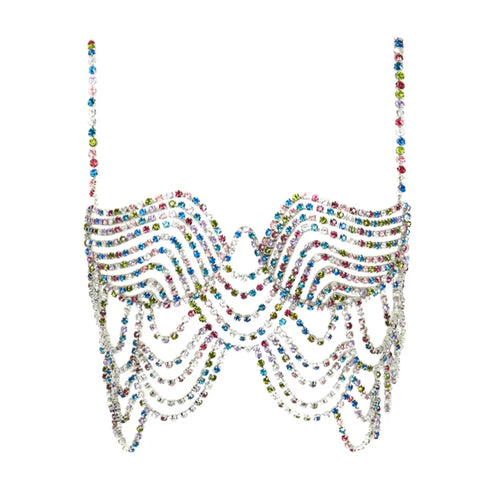 Multicolored Rhinestone Bralette Chest Chain