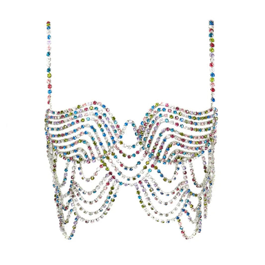 Multicolored Rhinestone Bralette Chest Chain