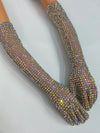 AB Rhinestone Sheer Mesh Long Opera Gloves Stage Performance Costume Accessory