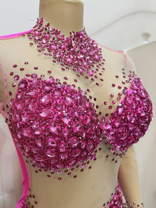 Rhinestone Encrusted Mesh Performance Bodysuit