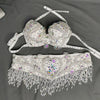Dazzling Beaded Crystal Belly Dance Bra & Belt 2-Piece Costume Set