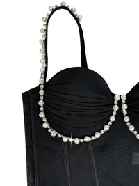 Pearl & Rhinestone Embroidered Bustier Corset Crop Top High Street Bralette