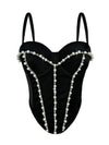 Pearl Embroidered Bustier Corset Crop Top High Street Evening Bralette