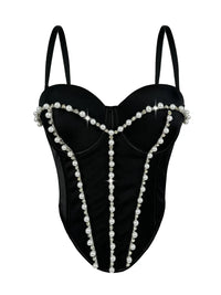 Pearl Embroidered Bustier Corset Crop Top High Street Evening Bralette