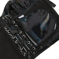 Black Shiny PU Leather Halter Corset Crop Top Push-Up Bustier Gothic Bra
