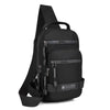 Large capacity black chest bag for men, lightweight nylon crossbody style suitable for travel and casual use.