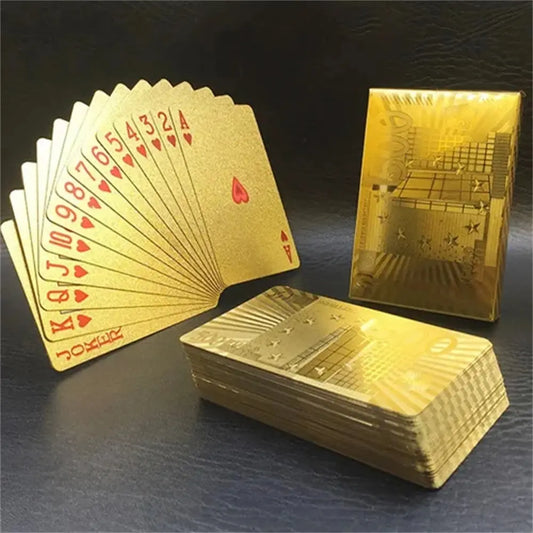 55pcs Golden Playing Entertain Cards Gold Foil Pokers Set Magic Cards 24K Gold Plastic Foil Pokers Durable Waterproof Cards