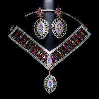 Exaggerated Rhinestone Statement Necklace Earrings Set