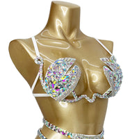 Sparkly Samba Carnival Stone Wire Bra & Bikini Bottom Set Stage Costume