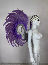 Showgirl Feather Wing Backpiece with Rhinestone Scroll Frames