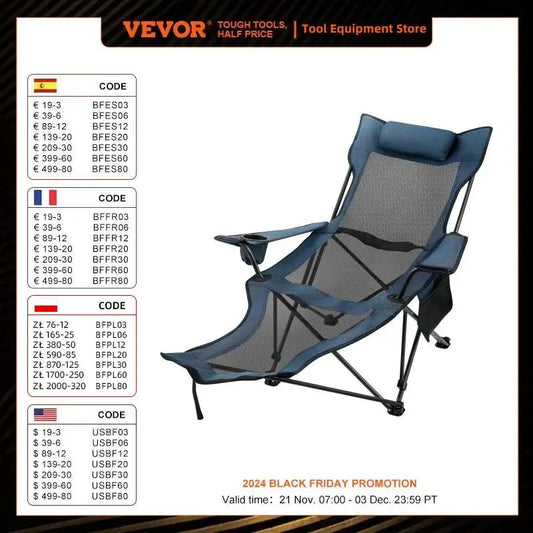 VEVOR Outdoor Folding Camp Chair Backrest With Footrest Portable Bed Nap Chair For Camping Fishing Foldable Beach Lounge Chair