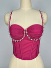 Pearl & Rhinestone Embroidered Bustier Corset Crop Top High Street Bralette