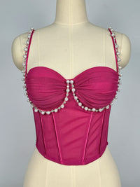 Pearl & Rhinestone Embroidered Bustier Corset Crop Top High Street Bralette