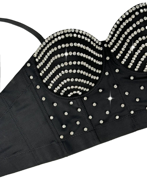 The Stardust Prism Siren – Embroidered Diamond Bustier Corset Crop Top